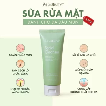 Sữa Rửa Mặt Almonds Facial Cleanser 100ml Cho Da Dầu Mụn – Hàng Chính Hãng